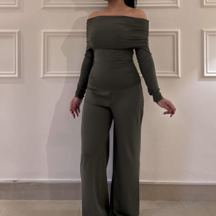 Off-Shoulder Co-ord Set (Olive)